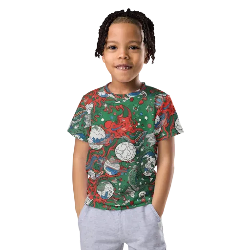 Cosmic Kraken on a Kids Crew Neck T-Shirt
