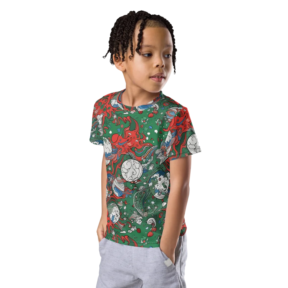 Cosmic Kraken on Kids Crew Neck T-Shirt — Left Front