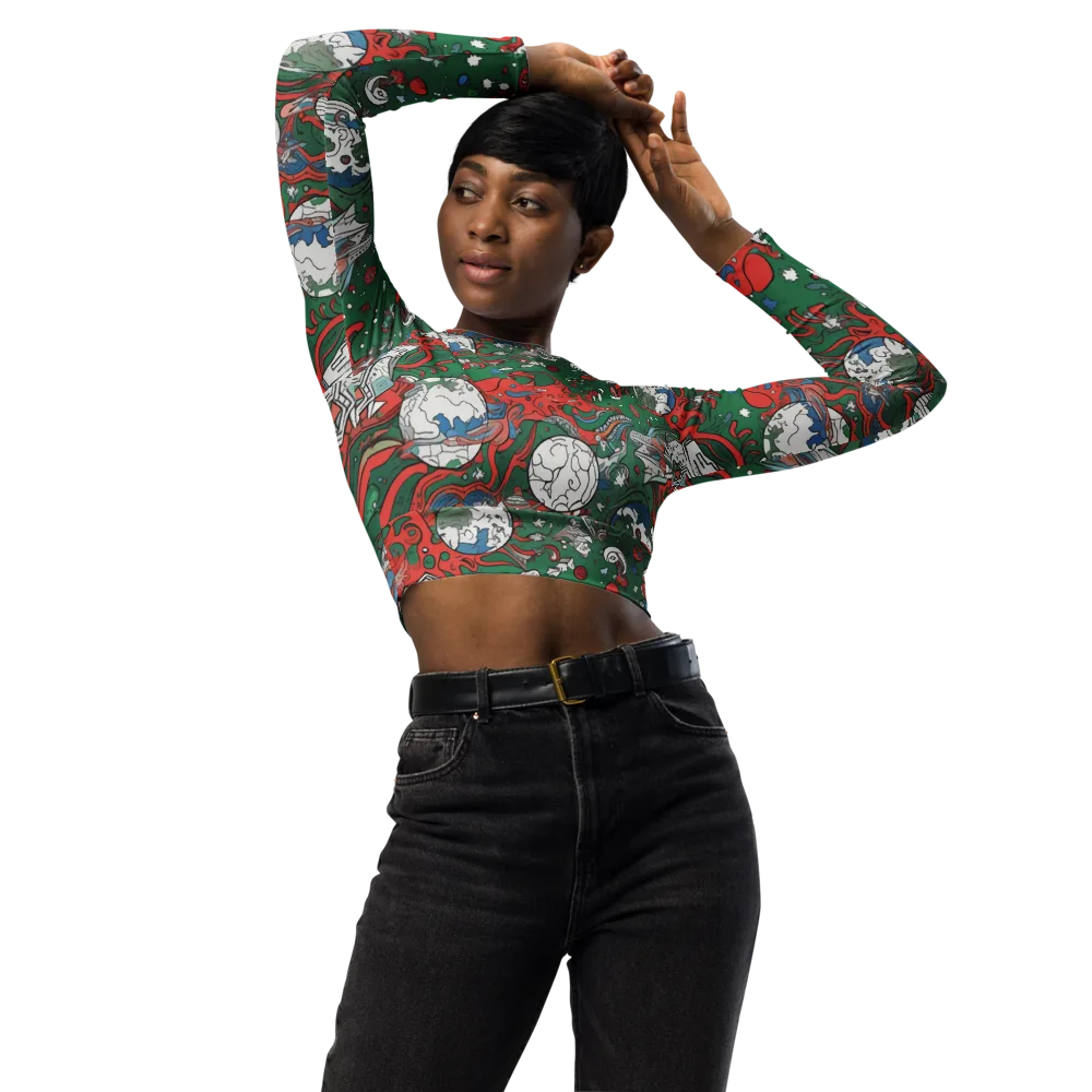 Cosmic Kraken on Long Sleeve Crop Top — Front