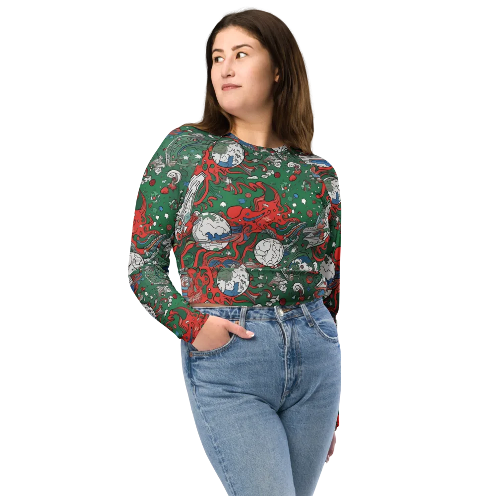 Cosmic Kraken on Long Sleeve Crop Top — Front
