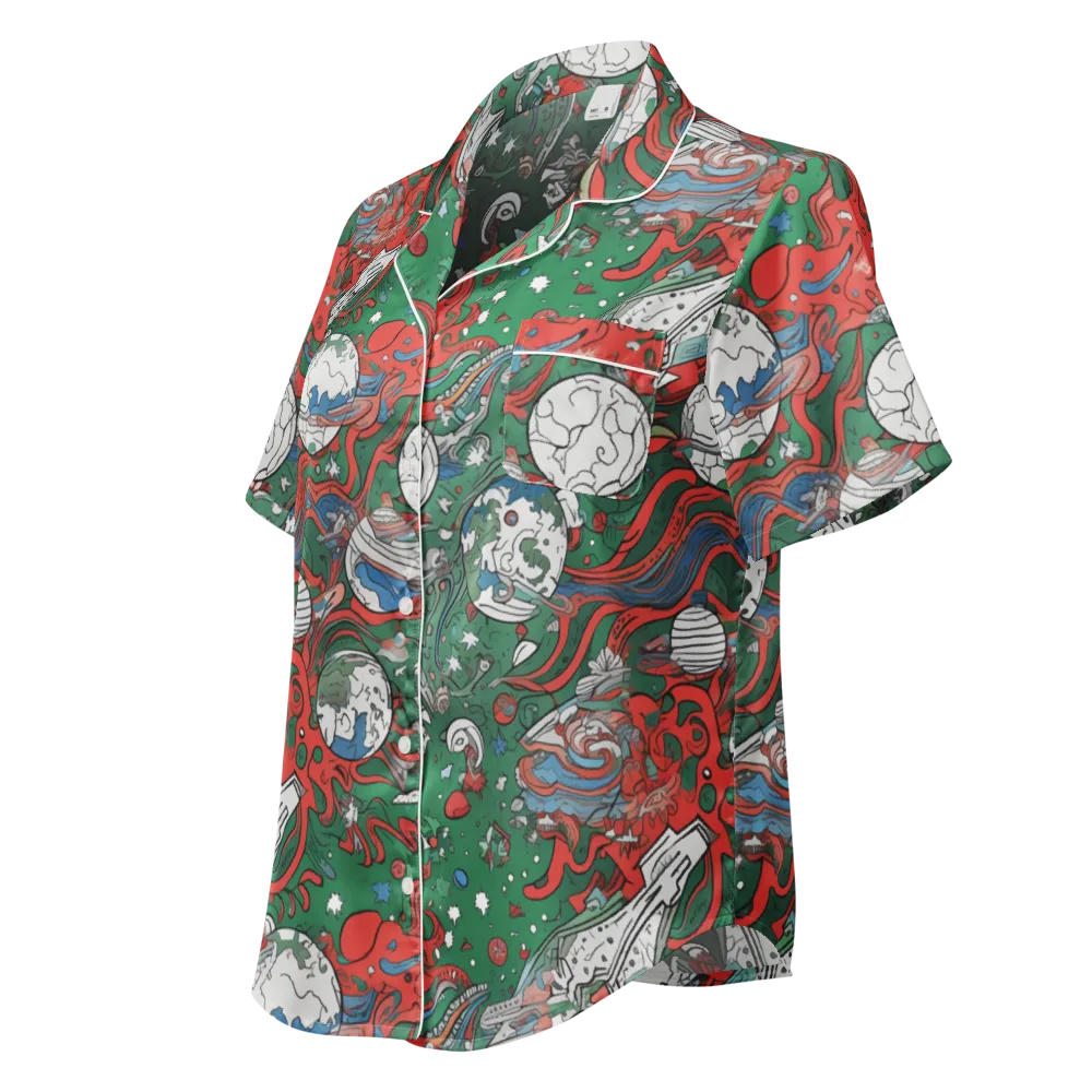 Cosmic Kraken on Women's Short Sleeve Pajama Top — Left Front