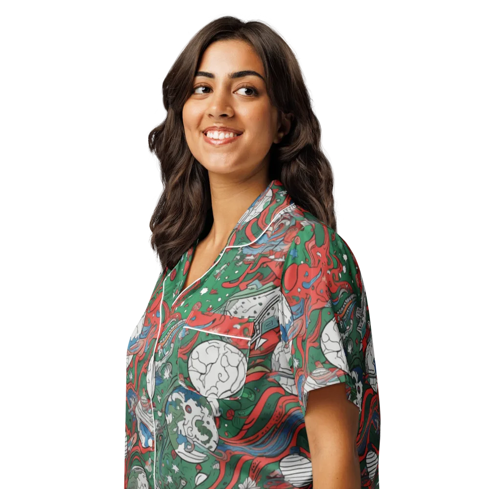 Cosmic Kraken on Women's Short Sleeve Pajama Top — Left Front