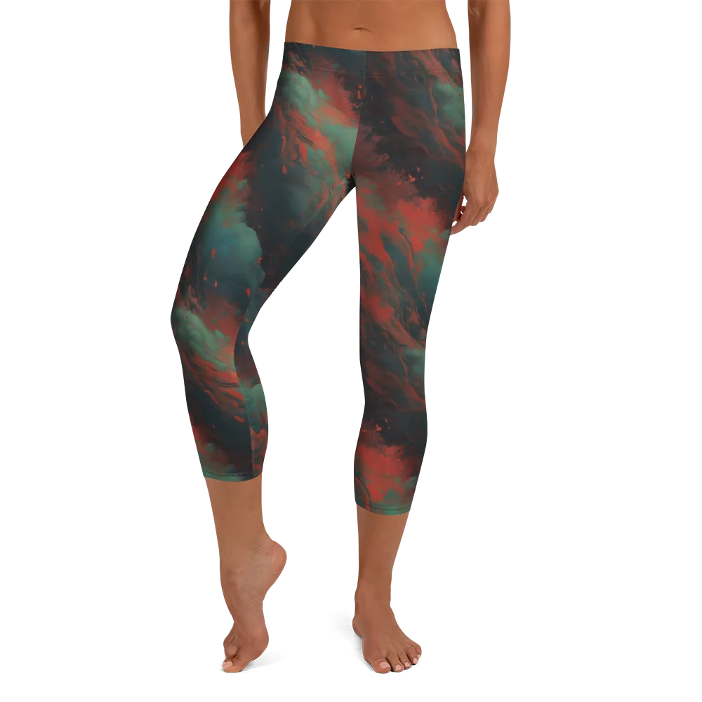Verdigris Rush on Capri Leggings — Front