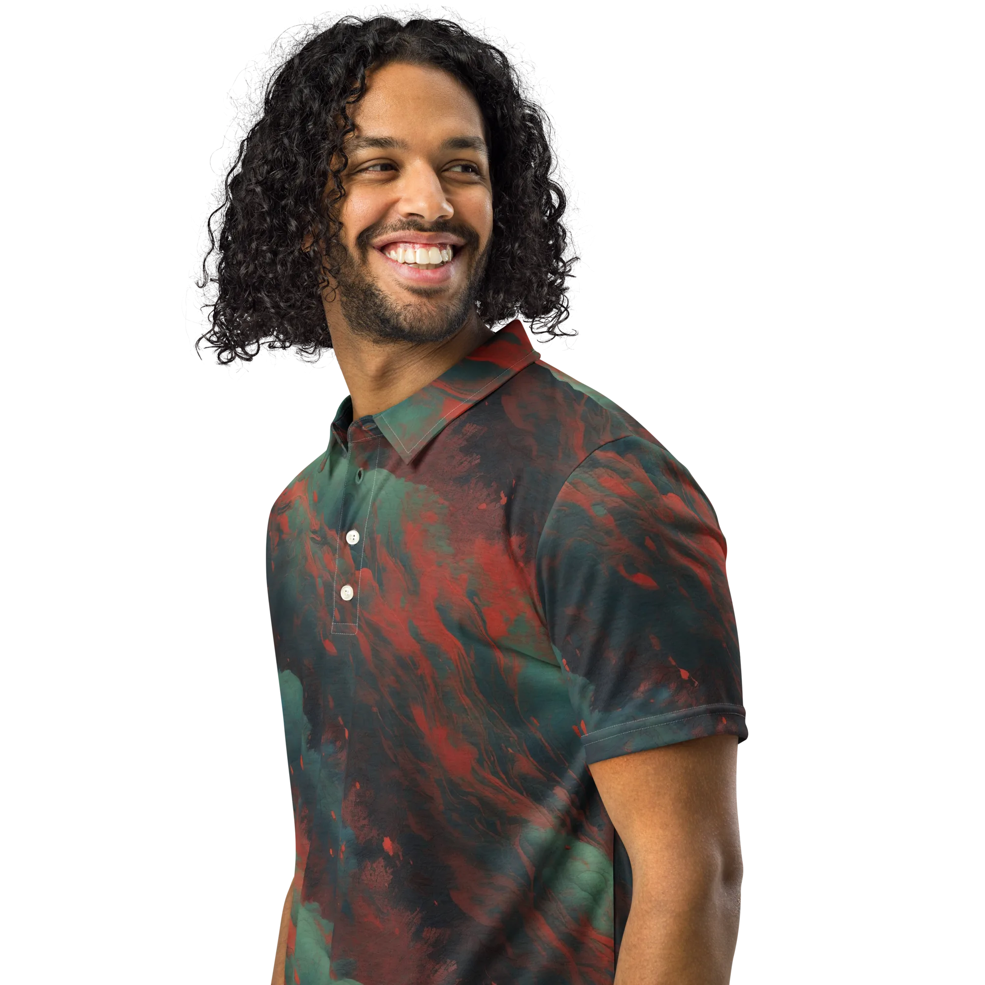 Verdigris Rush on Men's Slim Fit Polo Shirt — Left Front