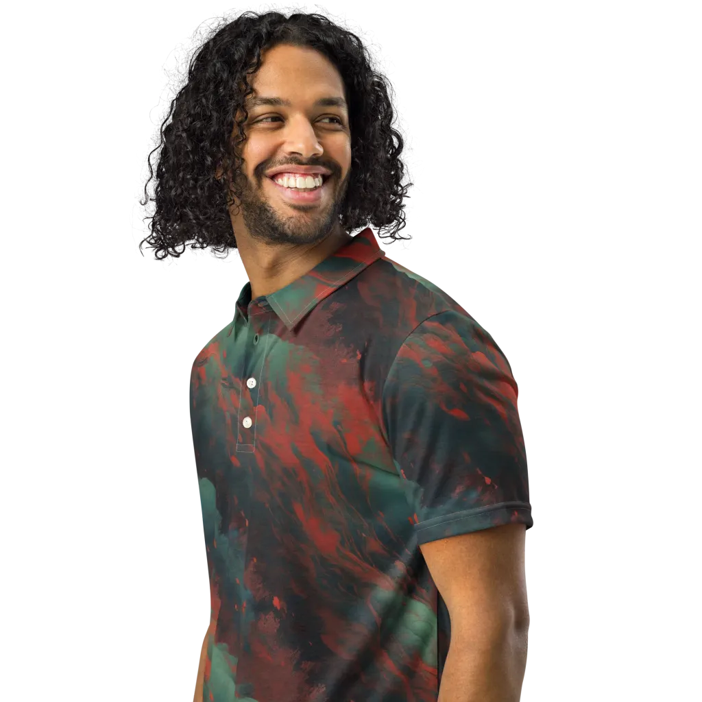Verdigris Rush on Men's Slim Fit Polo Shirt — Left Front