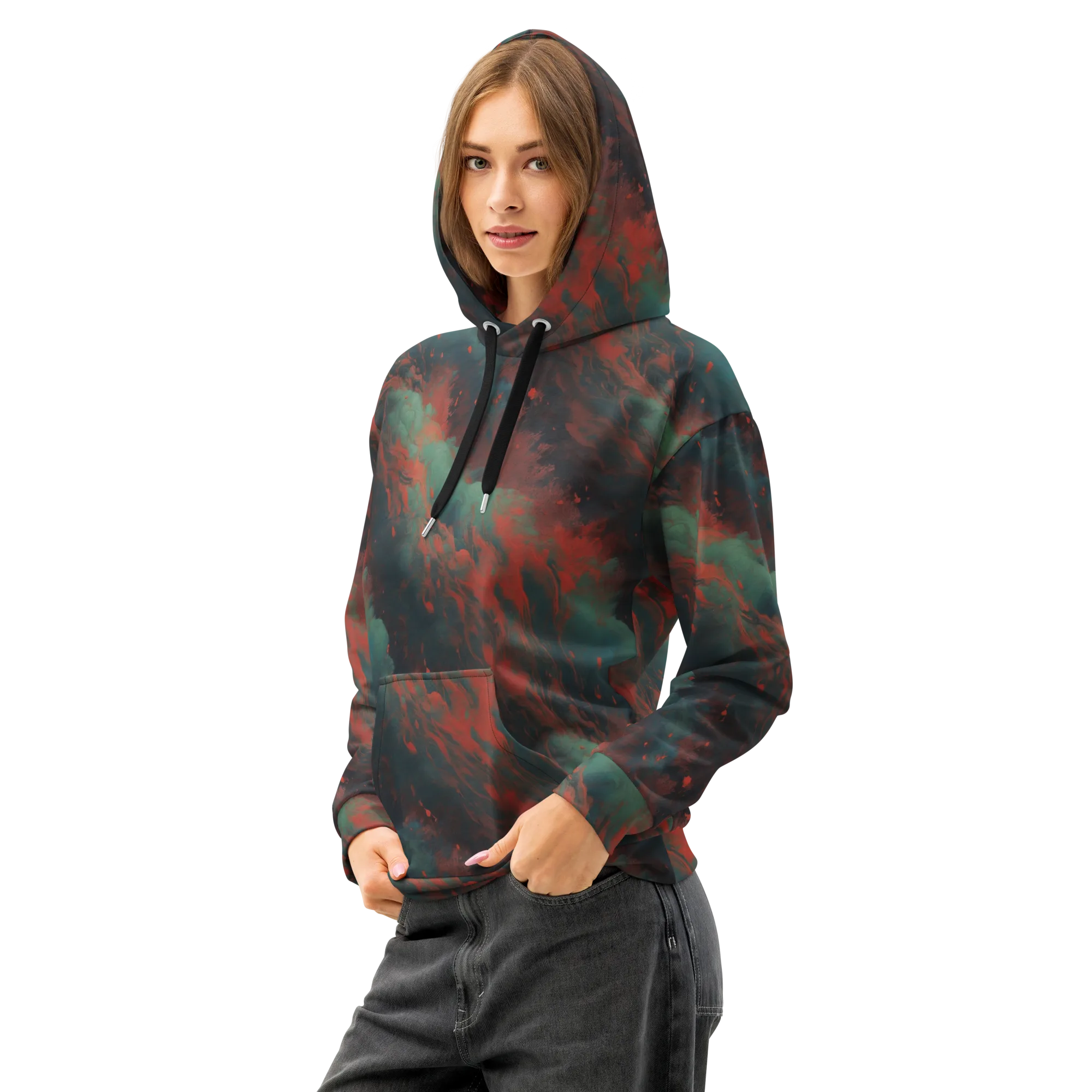 Verdigris Rush on Cotton Hoodie — Left Front