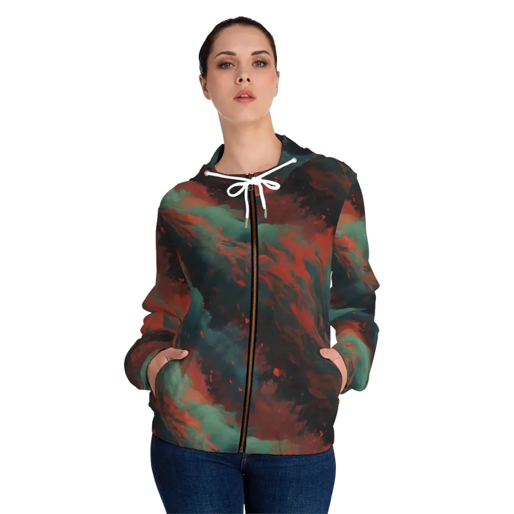 Verdigris Rush on Women's Full-Zip Hoodie — Front On Person