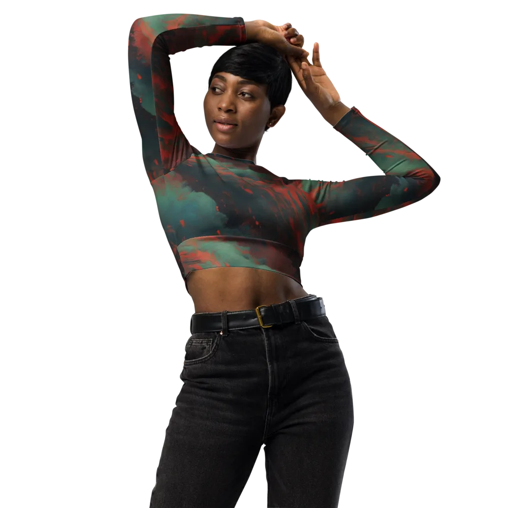 Verdigris Rush on Long Sleeve Crop Top — Front
