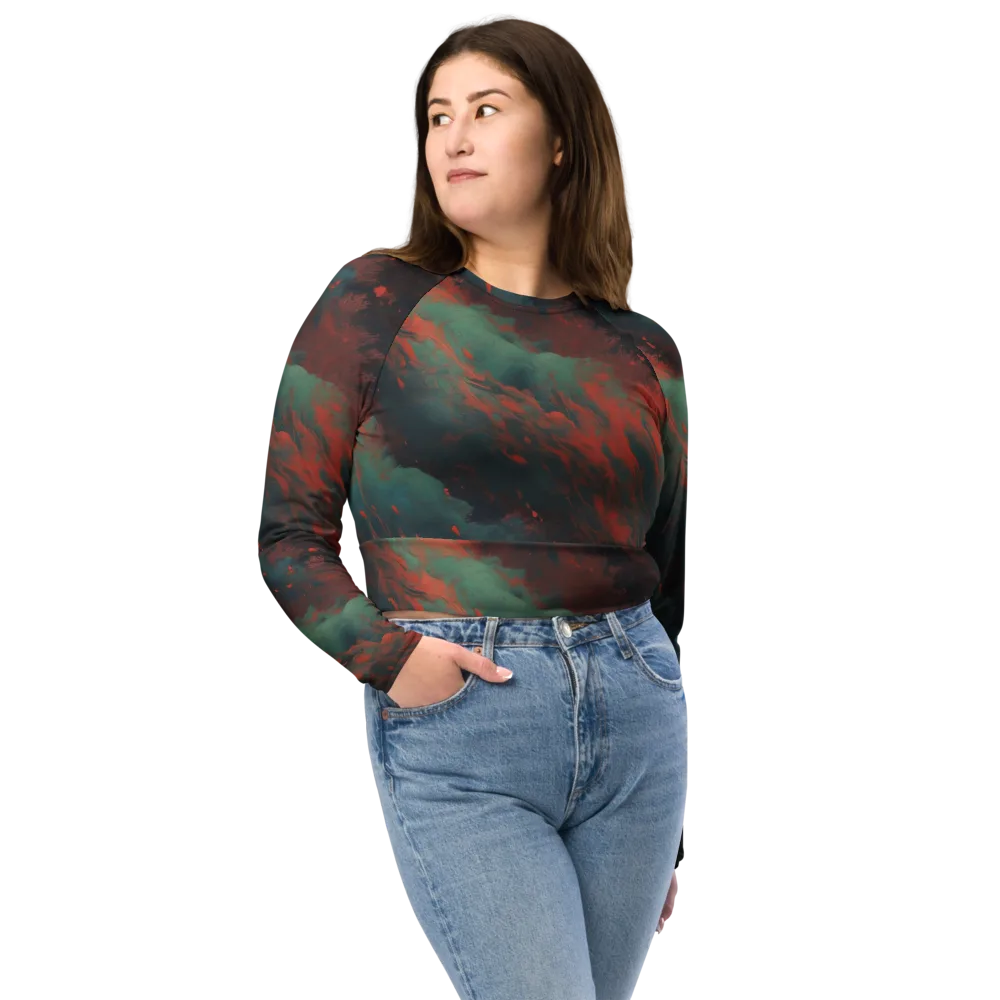 Verdigris Rush on Long Sleeve Crop Top — Front