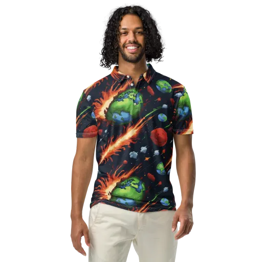 Earthbound Comet on a Men's Slim Fit Polo Shirt