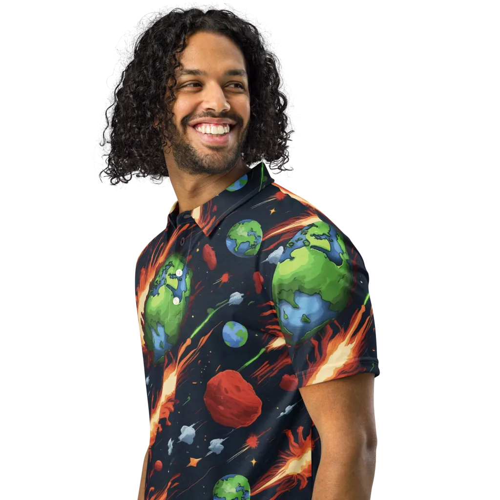 Earthbound Comet on Men's Slim Fit Polo Shirt — Left Front
