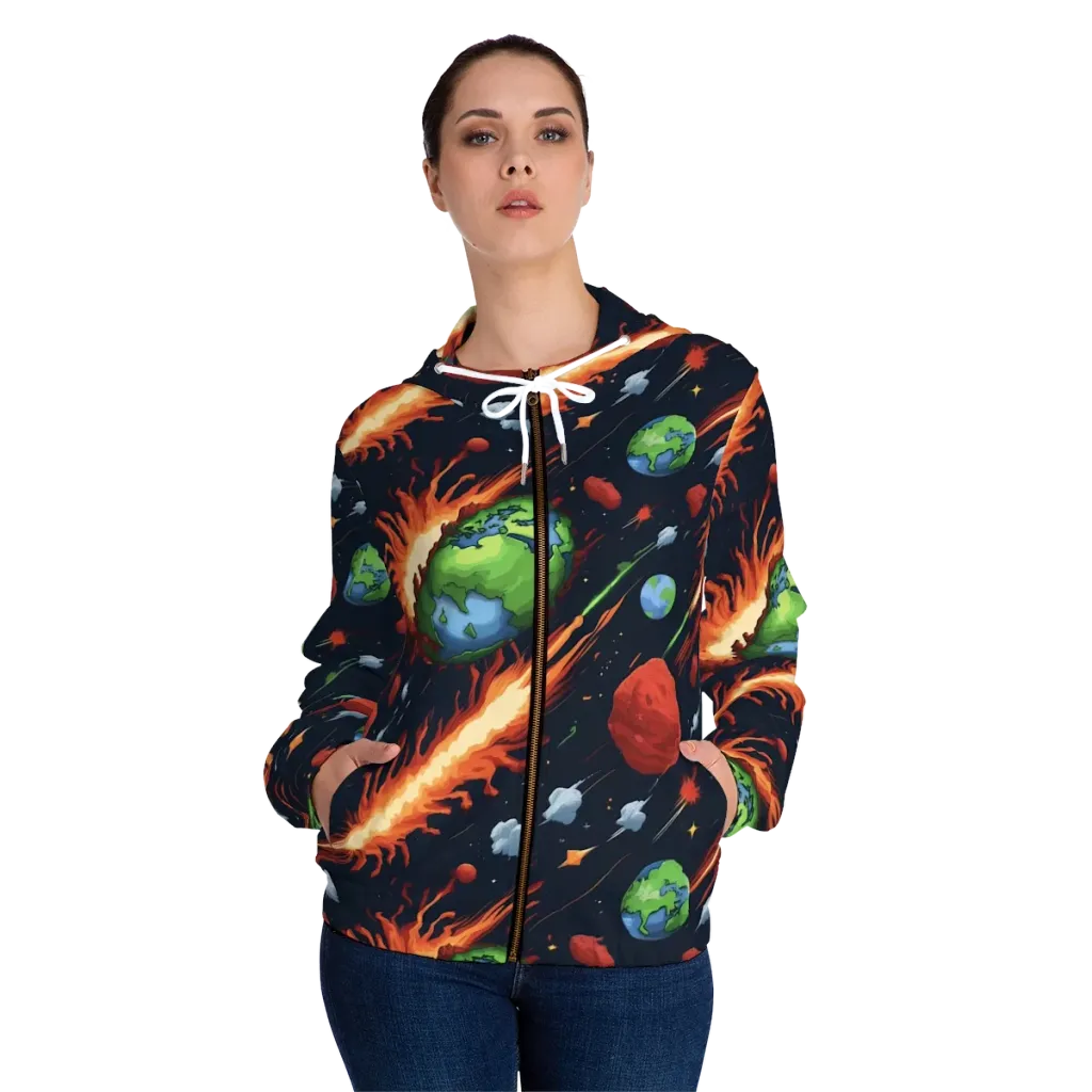 Earthbound Comet on Women's Full-Zip Hoodie — Front On Person