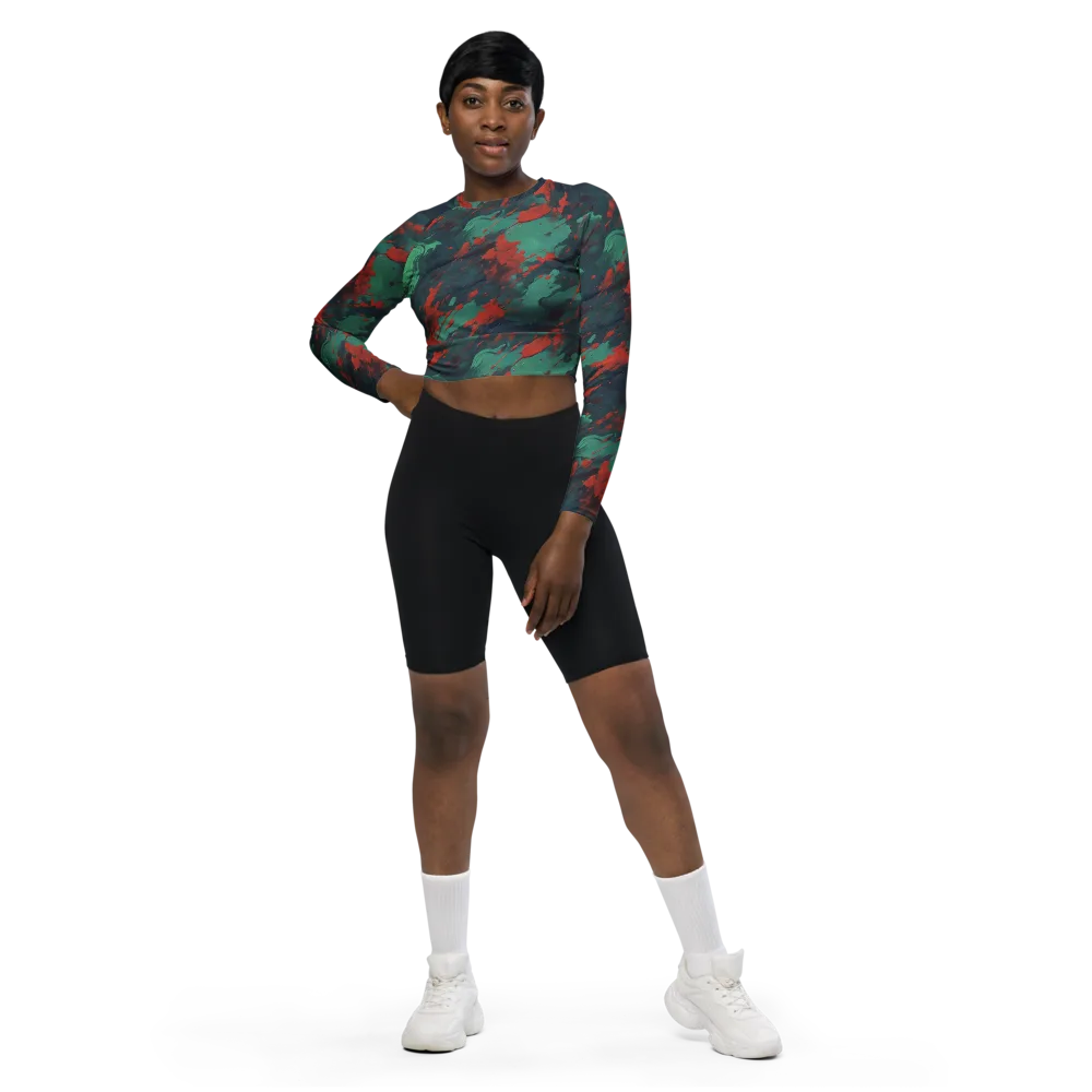 Emerald Tempest on Long Sleeve Crop Top — Front