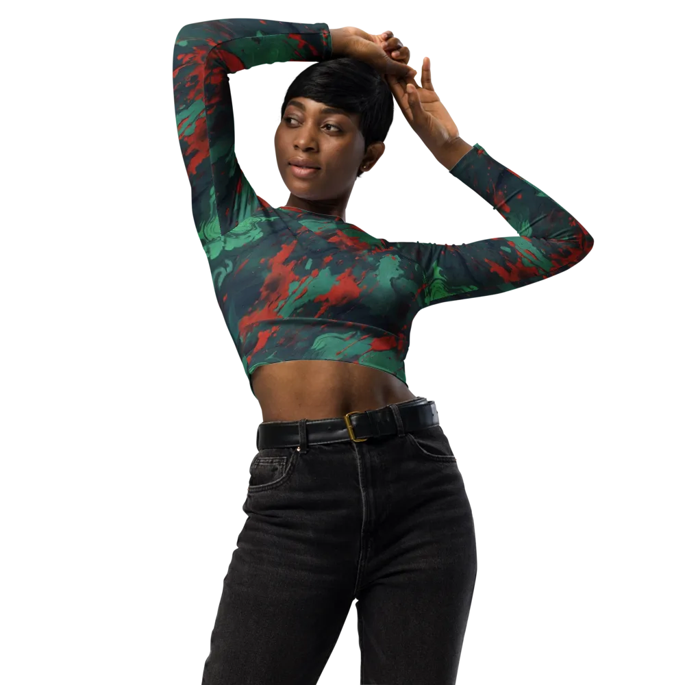 Emerald Tempest on Long Sleeve Crop Top — Front