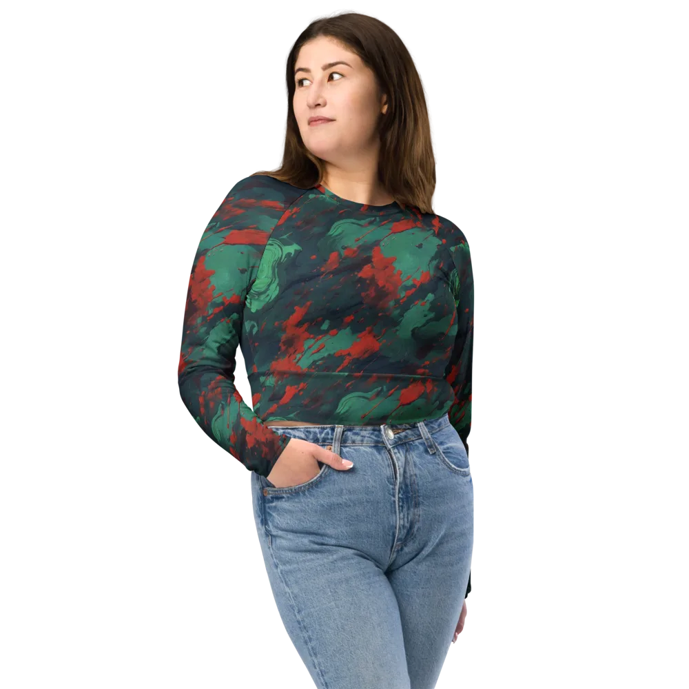 Emerald Tempest on Long Sleeve Crop Top — Front