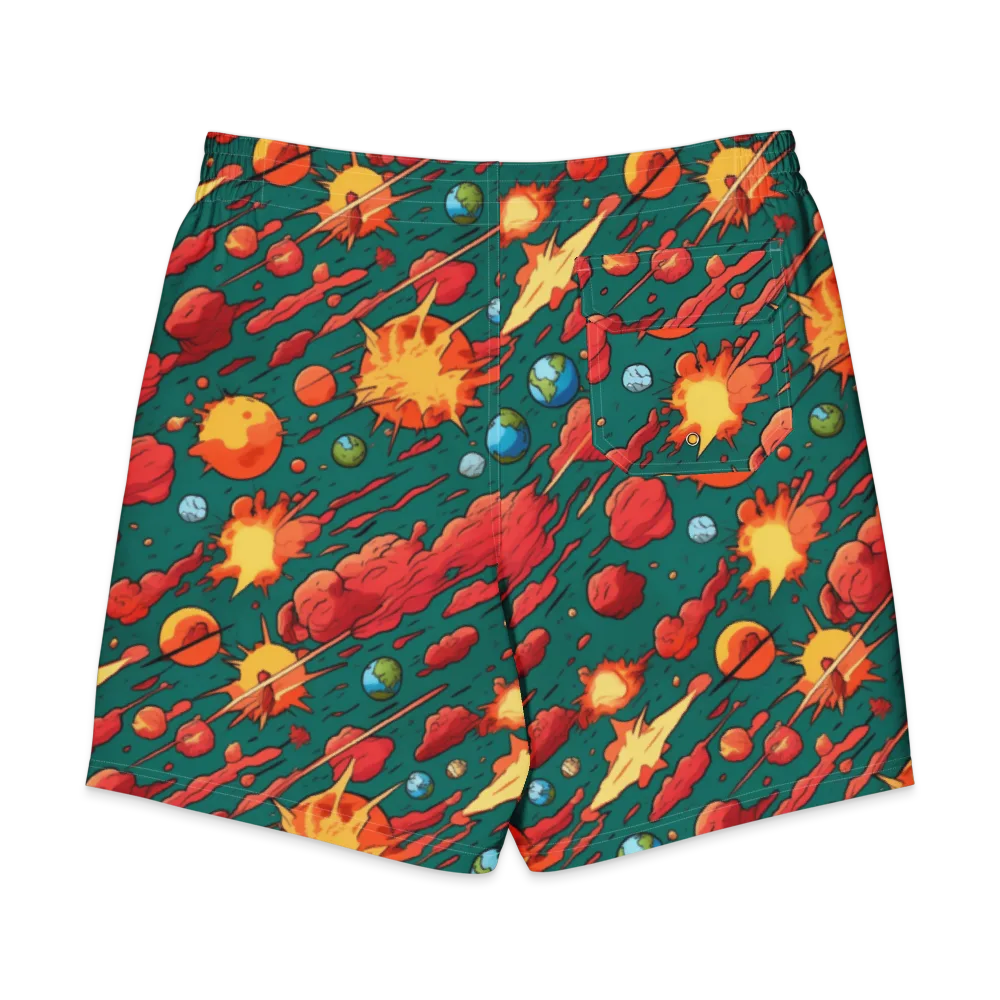 Astro Collision on Men's Board Shorts — Back