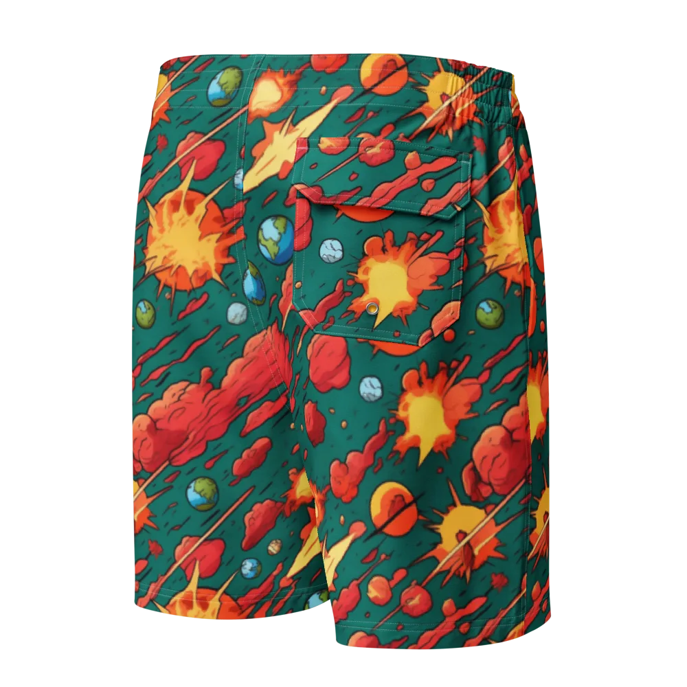 Astro Collision on Men's Board Shorts — Back