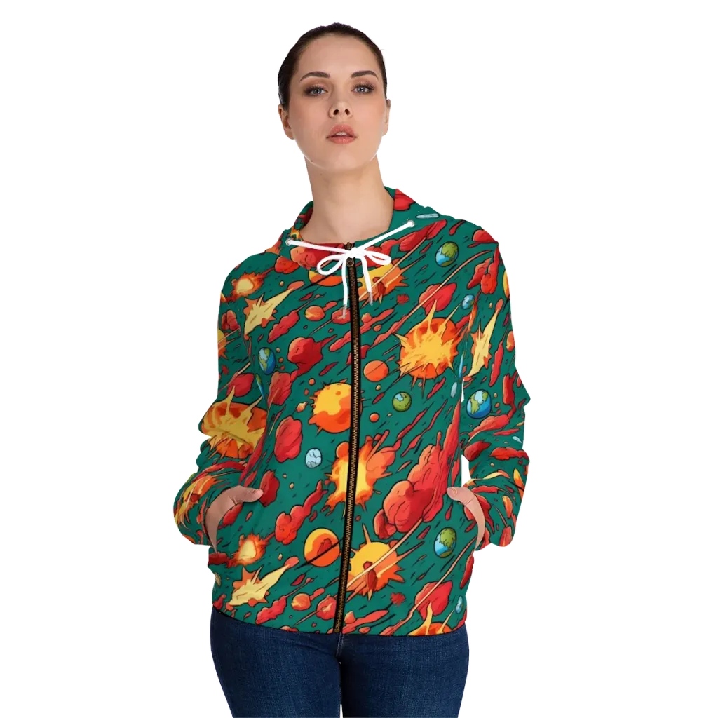 Astro Collision on Women's Full-Zip Hoodie — Front On Person