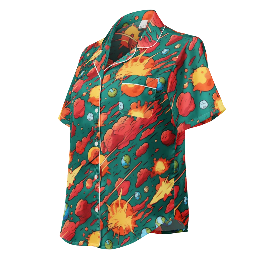 Astro Collision on Women's Short Sleeve Pajama Top — Left Front