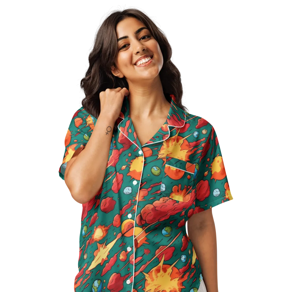 Astro Collision on Women's Short Sleeve Pajama Top — Front