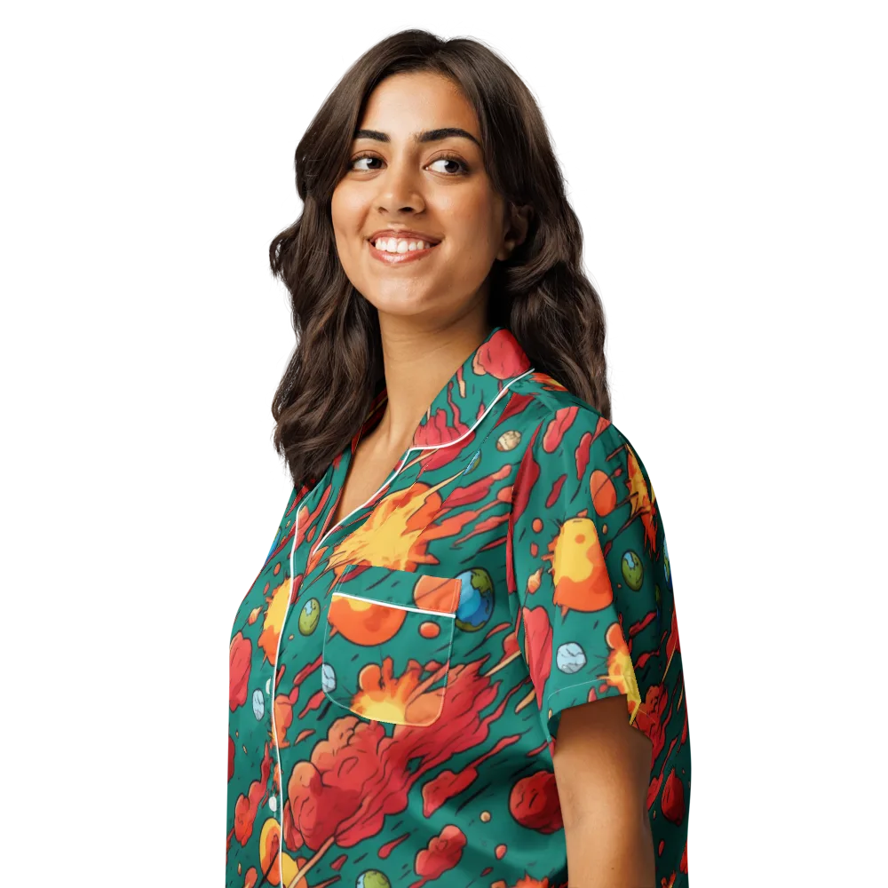 Astro Collision on Women's Short Sleeve Pajama Top — Left Front