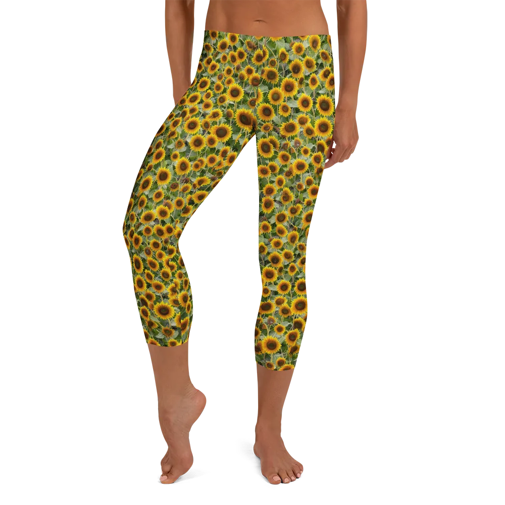 Sunflower Solstice on Capri Leggings — Front