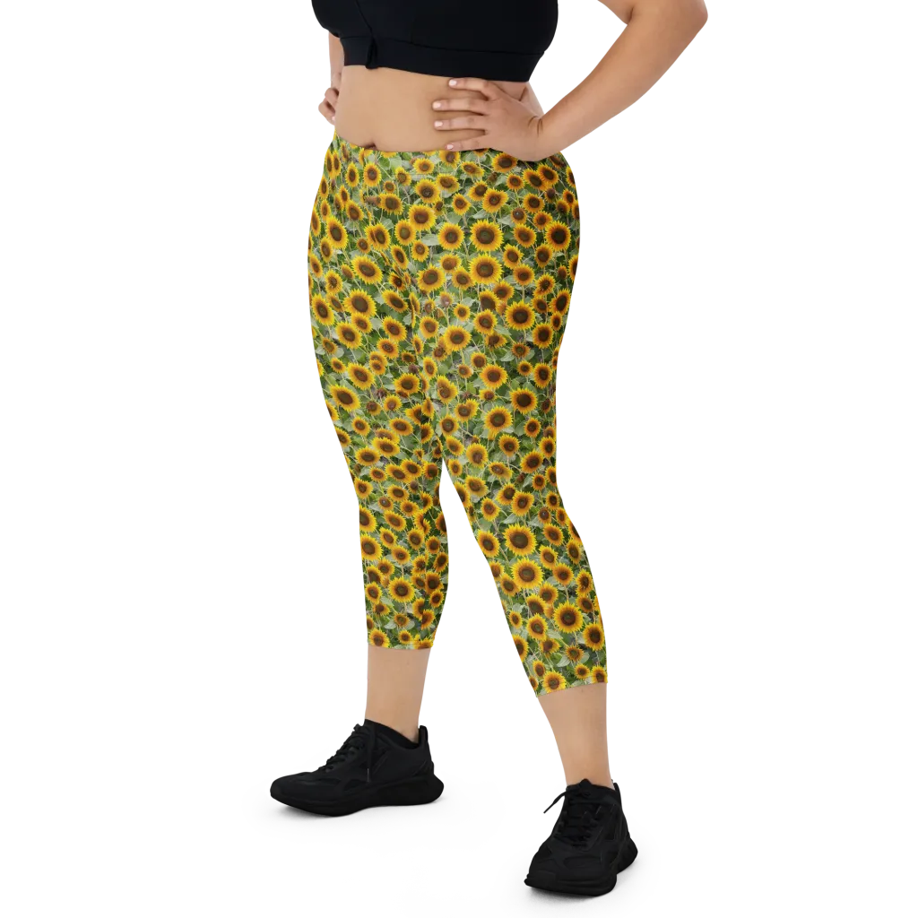Sunflower Solstice on Capri Leggings — Front