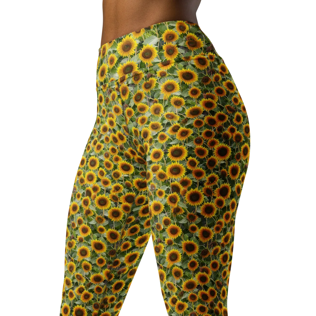 Sunflower Solstice on Yoga Leggings — Left Front