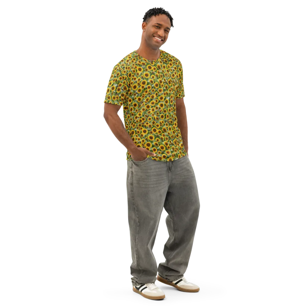 Sunflower Solstice on Men's Cotton Crew Neck T-Shirt — Right Front