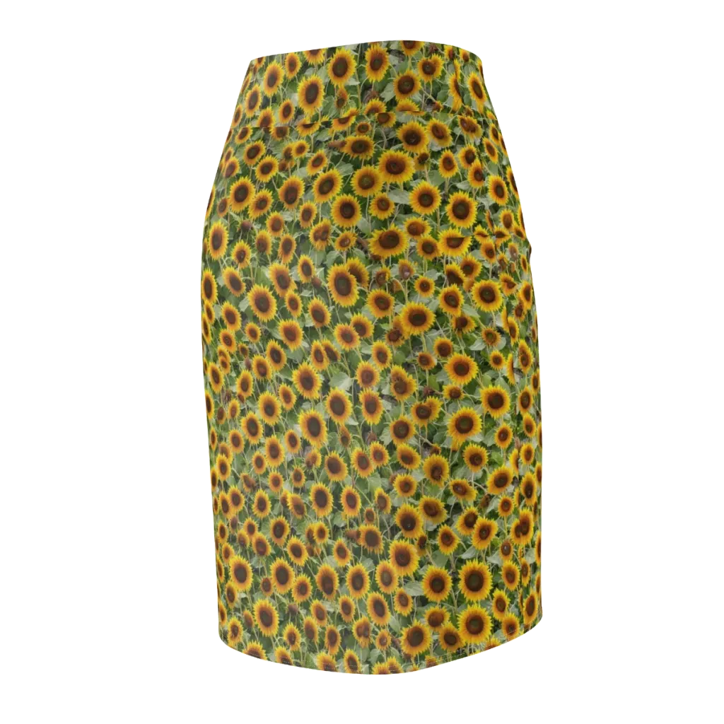 Sunflower Solstice on Pencil Skirt — Back Side