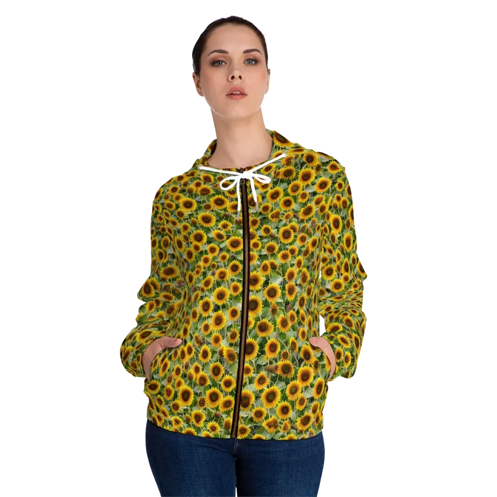 Sunflower Solstice on Women's Full-Zip Hoodie — Front On Person