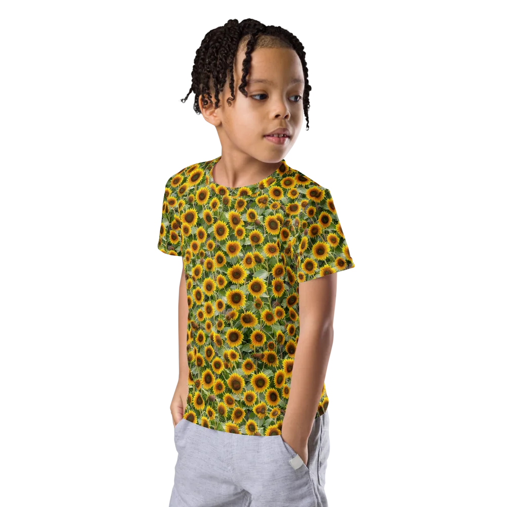 Sunflower Solstice on Kids Crew Neck T-Shirt — Left Front