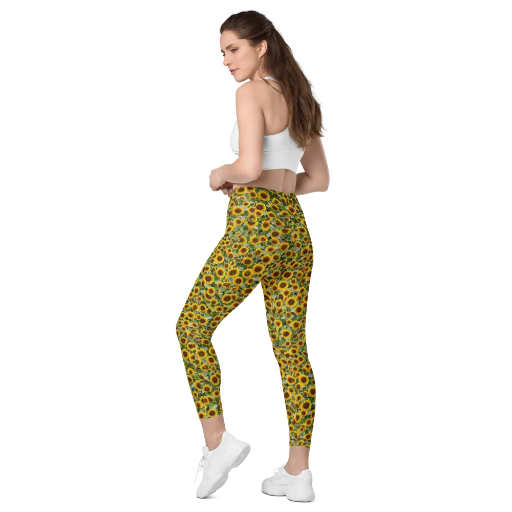 Sunflower Solstice on Leggings with Pockets — Left Back
