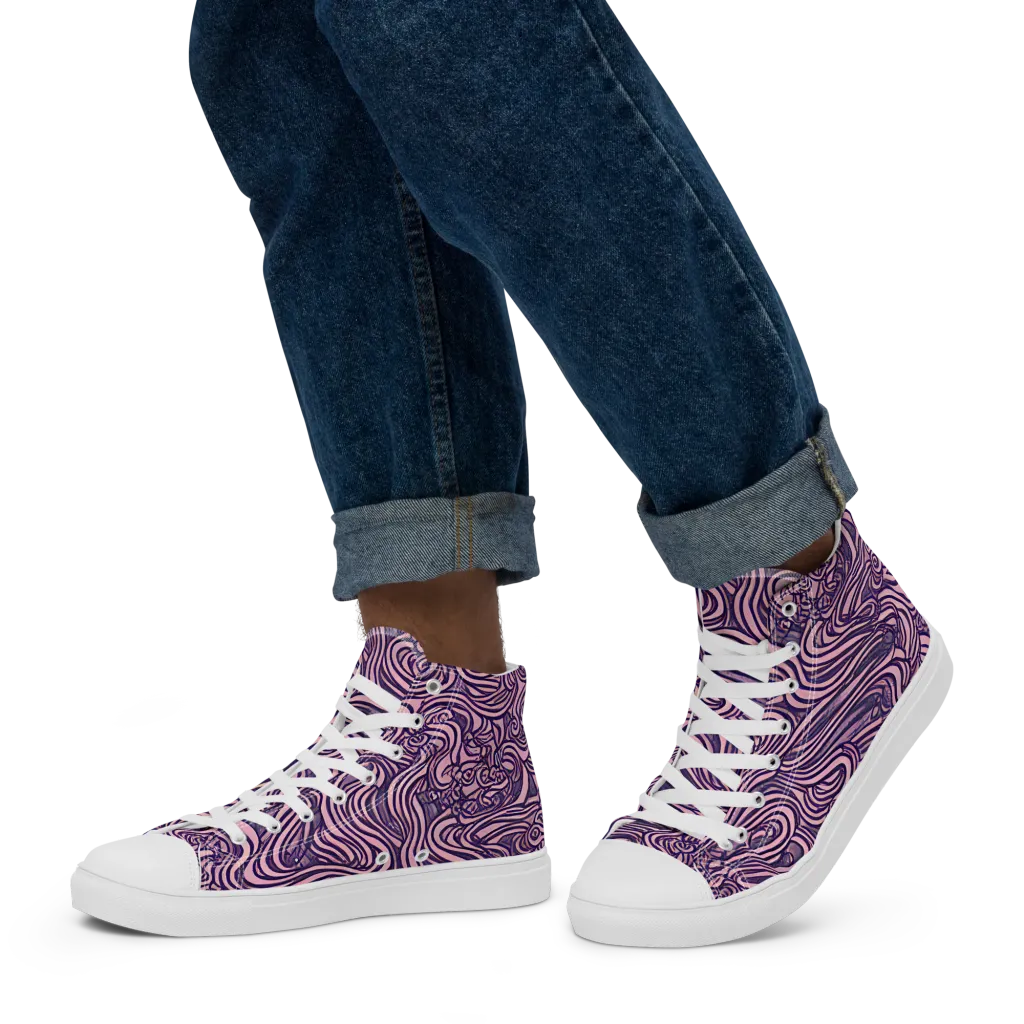 Lavender Labyrinth on Men's High Top Canvas Shoes — Left