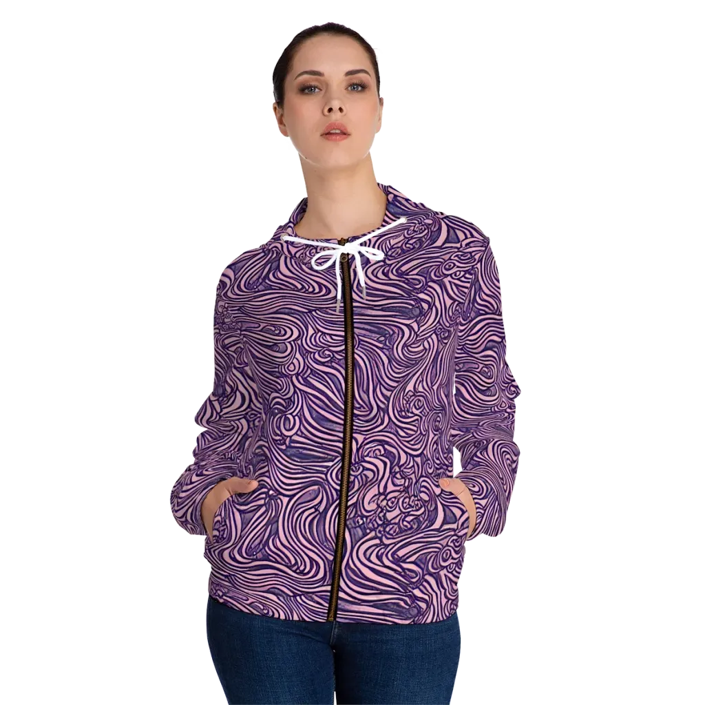 Lavender Labyrinth on Women's Full-Zip Hoodie — Front On Person