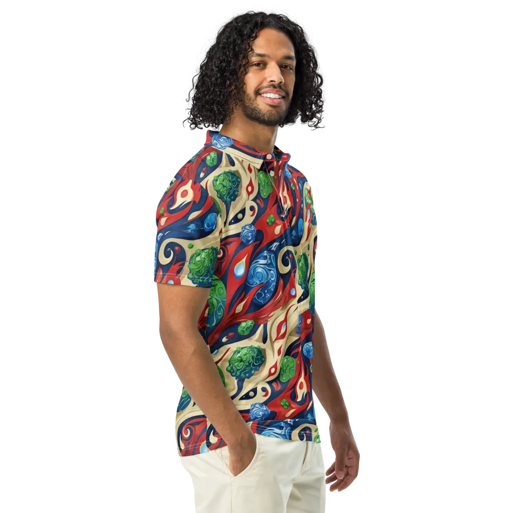 Cosmic Sgraffito on Men's Slim Fit Polo Shirt — Right Front