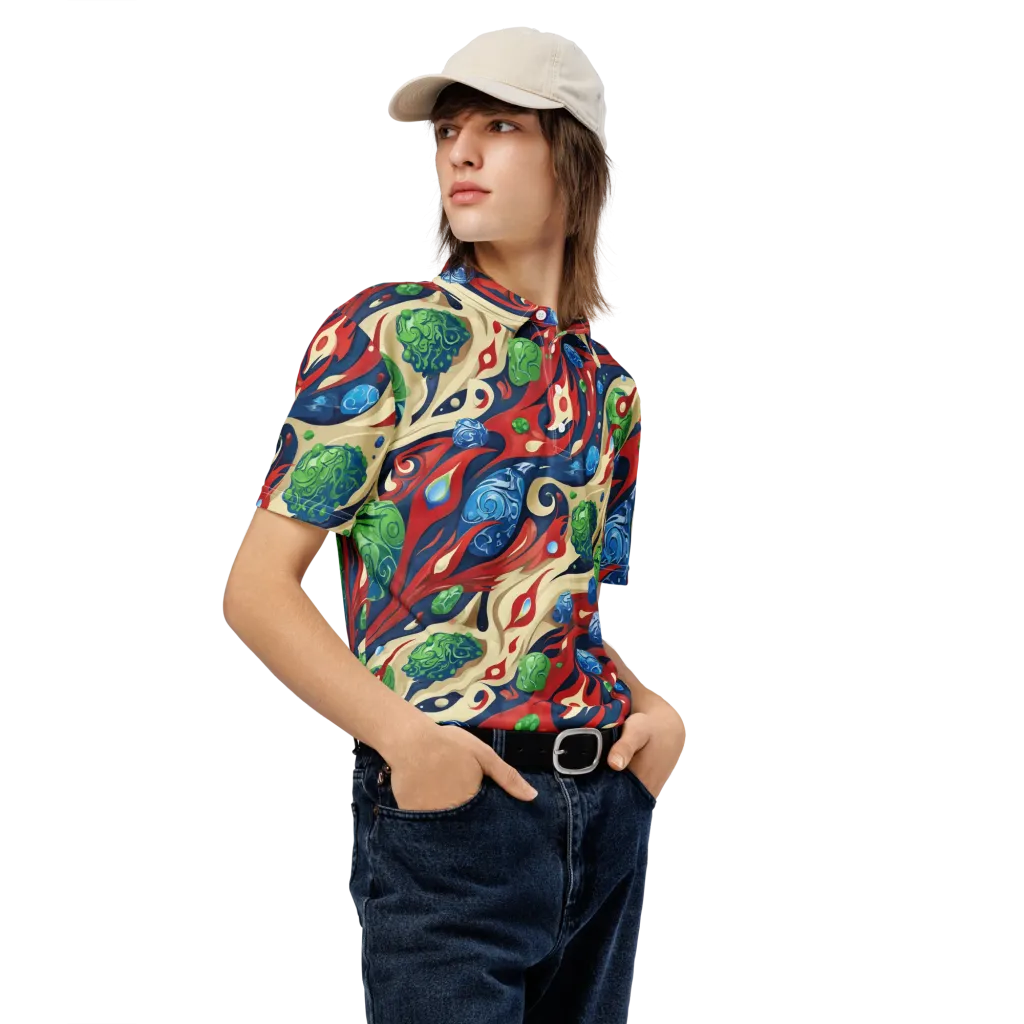 Cosmic Sgraffito on Men's Slim Fit Polo Shirt — Right Front