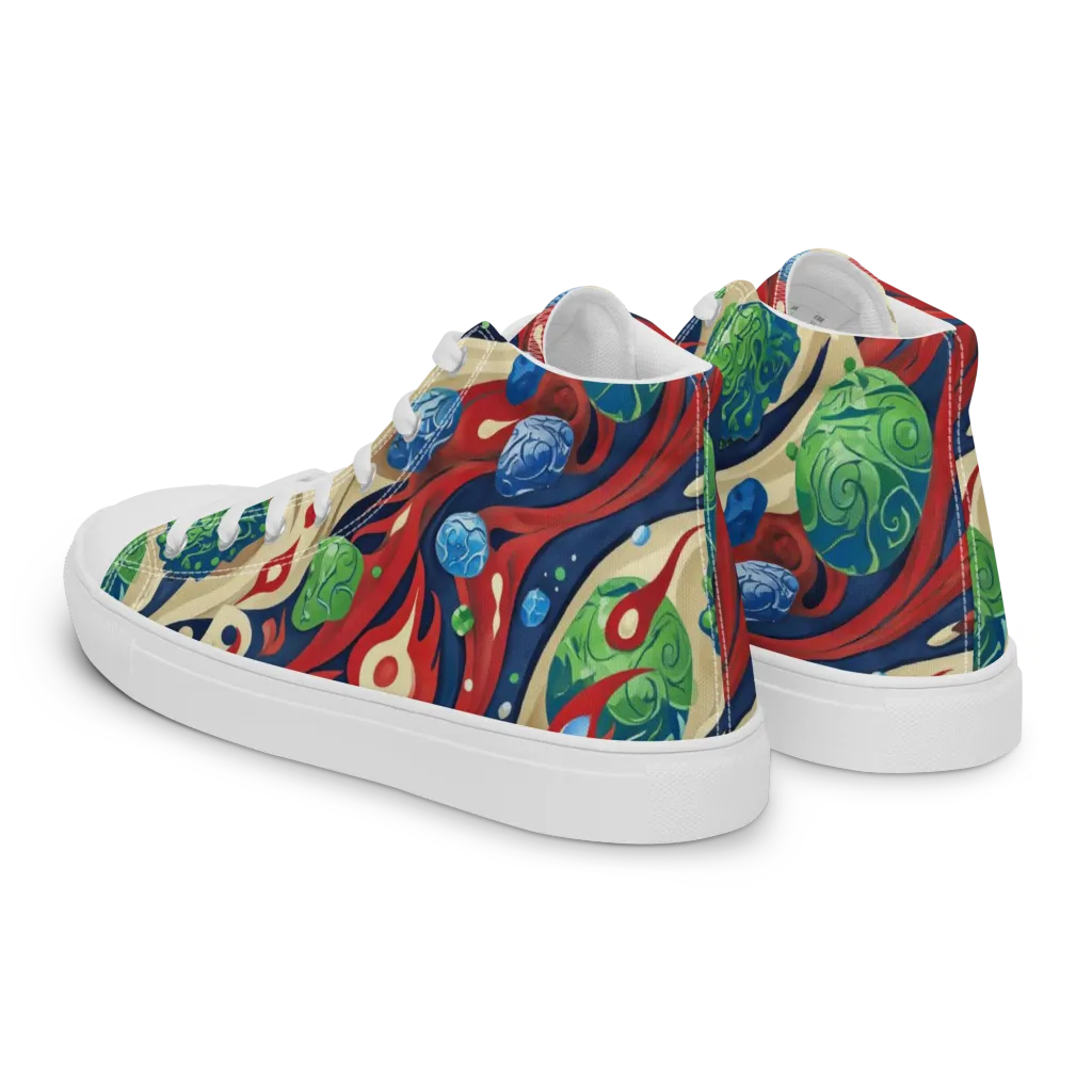 Cosmic Sgraffito on Men's High Top Canvas Shoes — Left Back