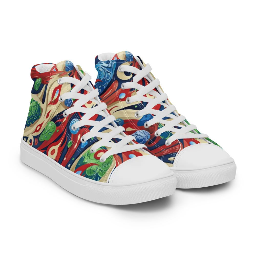 Cosmic Sgraffito on Men's High Top Canvas Shoes — Right Front
