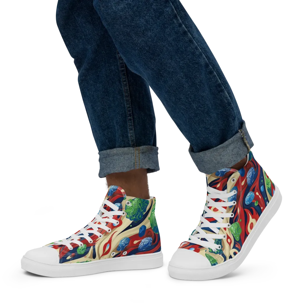 Cosmic Sgraffito on Men's High Top Canvas Shoes — Left