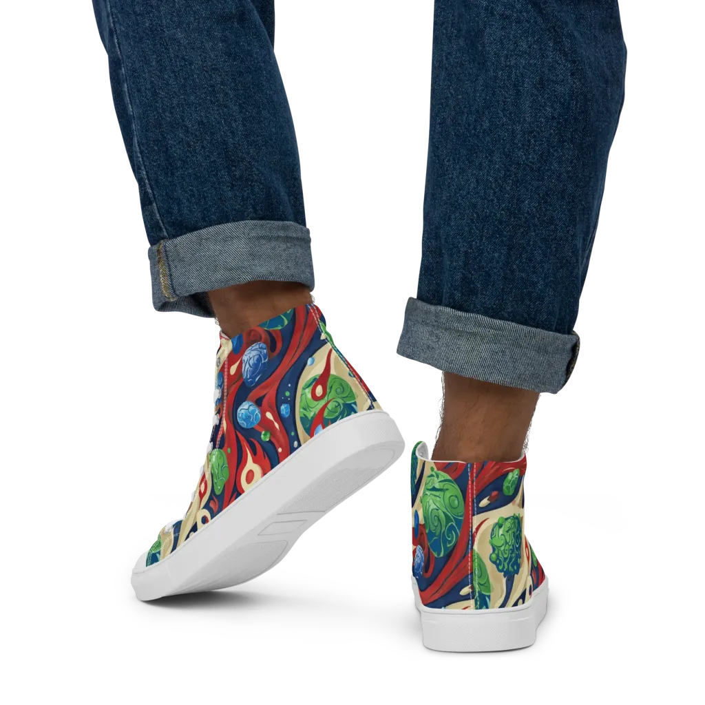 Cosmic Sgraffito on Men's High Top Canvas Shoes — Back