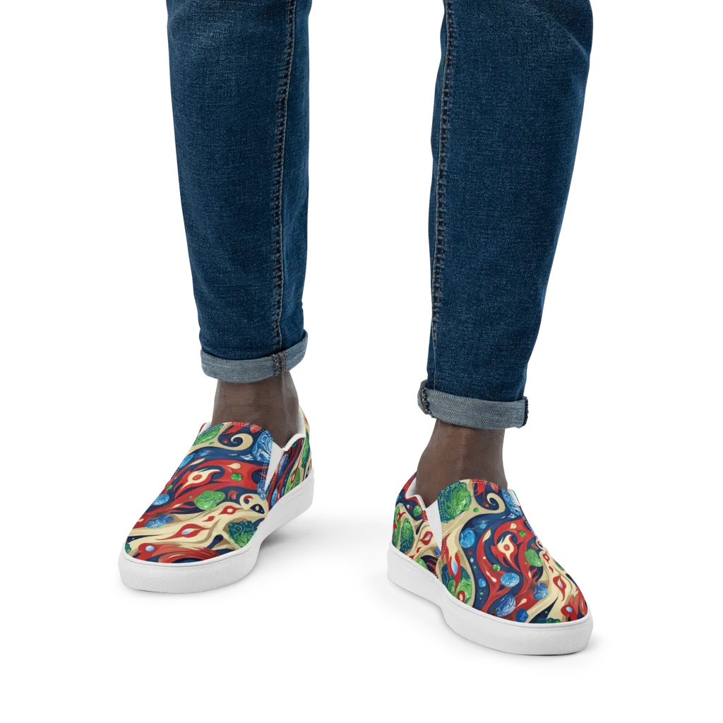 Cosmic Sgraffito on Men's Slip-On Canvas Shoes — Front