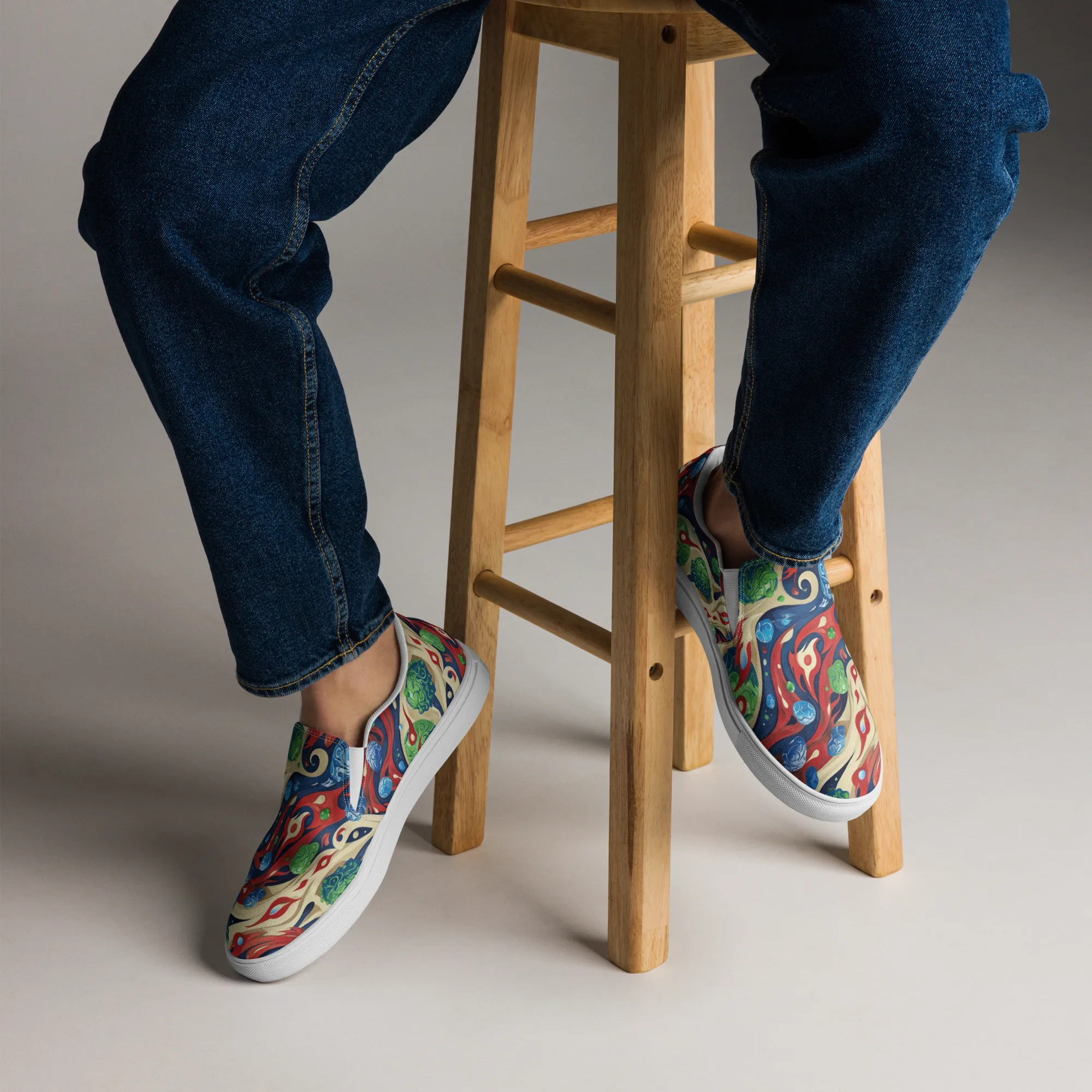 Cosmic Sgraffito on Men's Slip-On Canvas Shoes — Front