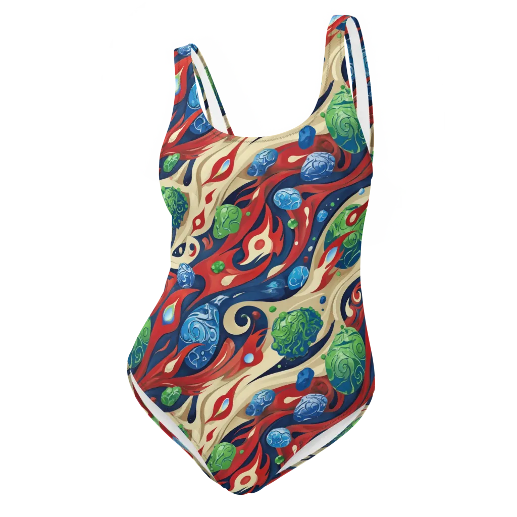 Cosmic Sgraffito on One-Piece Swimsuit — Front