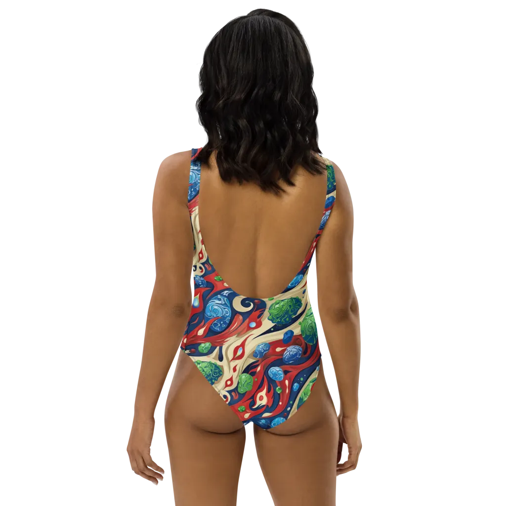 Cosmic Sgraffito on One-Piece Swimsuit — Back