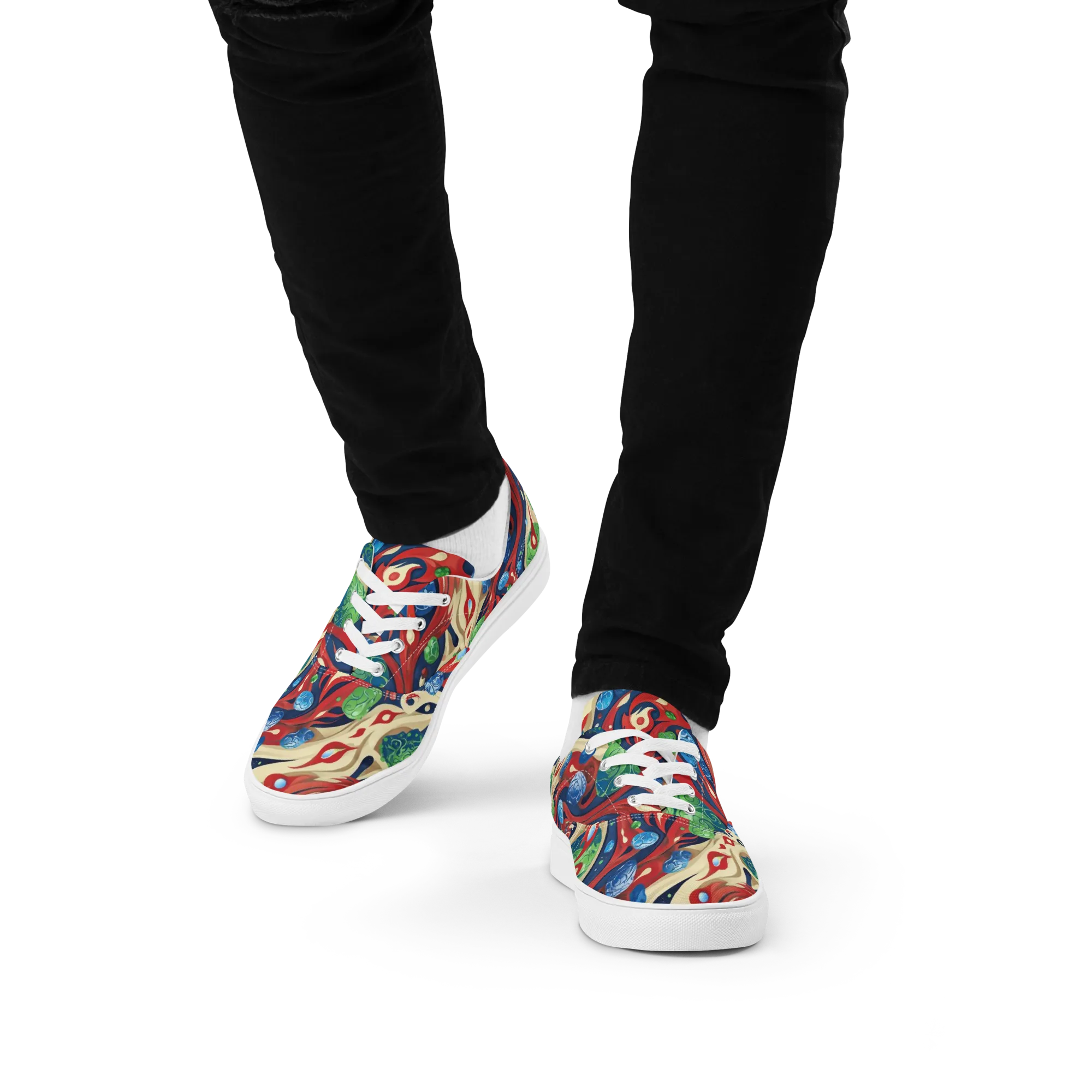 Cosmic Sgraffito on Men's Lace-Up Canvas Shoes — Front