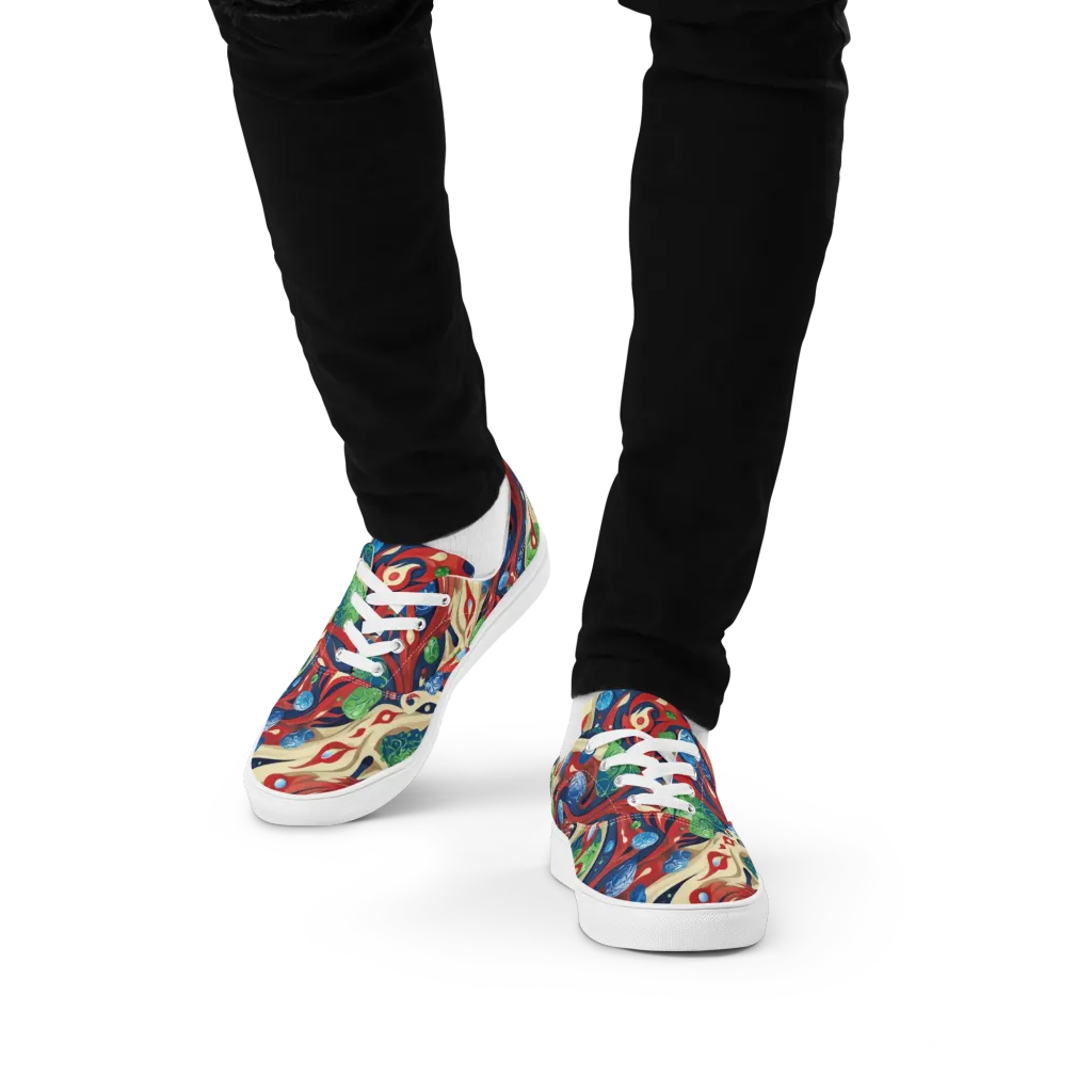 Cosmic Sgraffito on Men's Lace-Up Canvas Shoes — Front