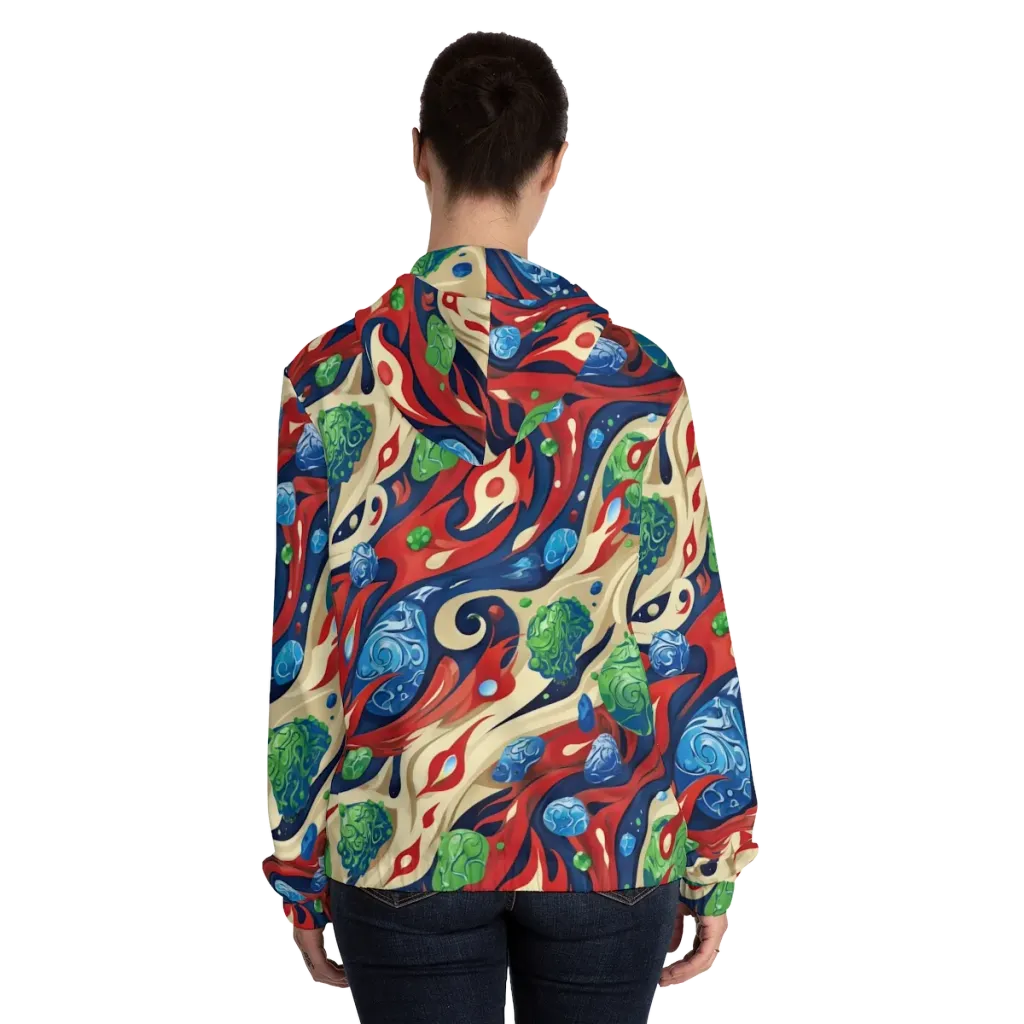 Cosmic Sgraffito on Women's Full-Zip Hoodie — Back On Person
