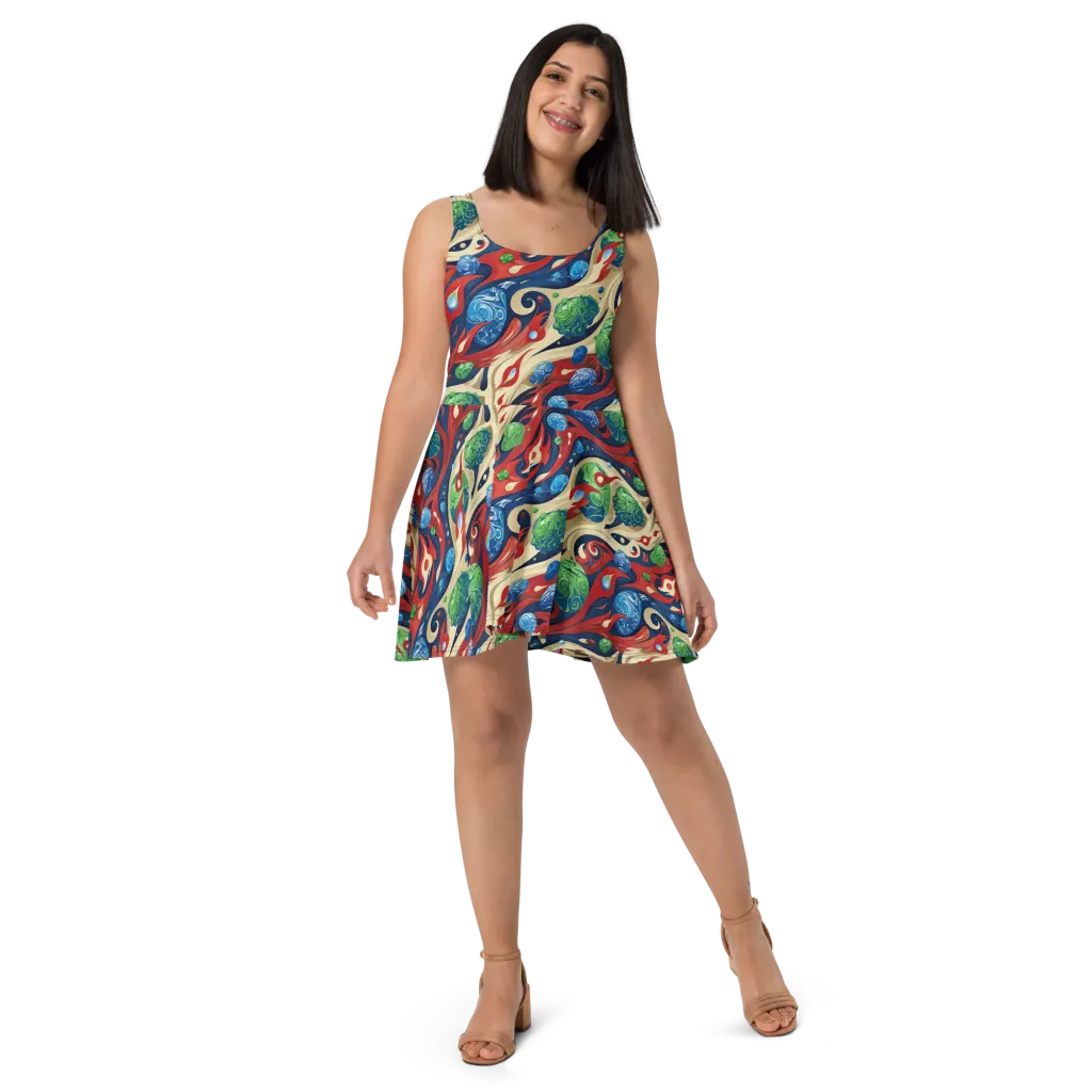 Cosmic Sgraffito on Skater Dress — Front
