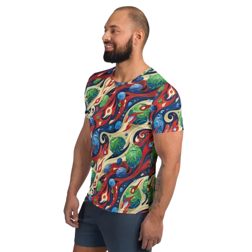Cosmic Sgraffito on a Men's Athletic T-Shirt